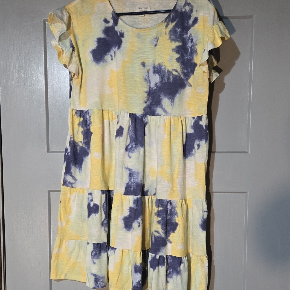 True Craft Yellow and Blue Tie-Dye Midi Dress